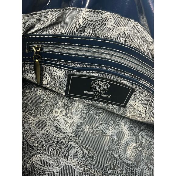 1980s Original by Sharif LEATHER & SUEDE HANDBAG Blue Brown Shoulder Purse Y2k - Picture 8 of 10